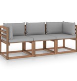 VidaXL Tuinbank 3-zits pallet met grijze kussens grenenhout