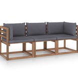 VidaXL Tuinbank 3-zits pallet met antracietkleurige kussens grenenhout