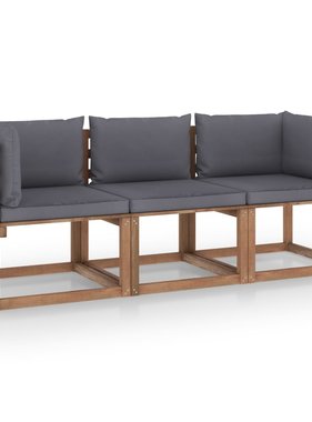 VidaXL Tuinbank 3-zits pallet met antracietkleurige kussens grenenhout