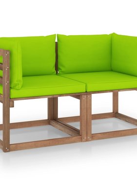 VidaXL Tuinbank 2-zits pallet met heldergroene kussens grenenhout
