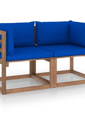 VidaXL Tuinbank 2-zits pallet met blauwe kussens grenenhout