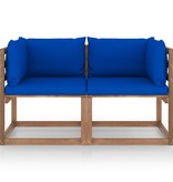 VidaXL Tuinbank 2-zits pallet met blauwe kussens grenenhout