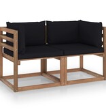 VidaXL Tuinbank 2-zits pallet met zwarte kussens grenenhout