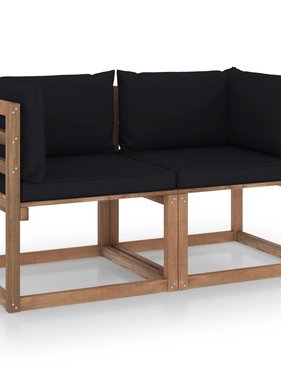 VidaXL Tuinbank 2-zits pallet met zwarte kussens grenenhout