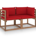 VidaXL Tuinbank 2-zits pallet met rode kussens grenenhout