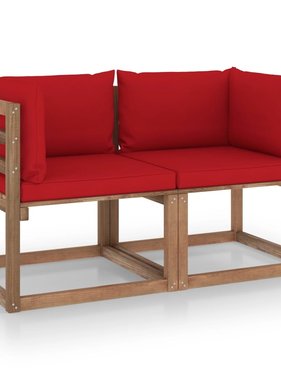VidaXL Tuinbank 2-zits pallet met rode kussens grenenhout