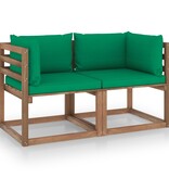 VidaXL Tuinbank 2-zits pallet met groene kussens grenenhout