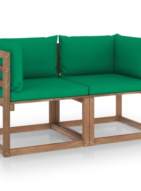 VidaXL Tuinbank 2-zits pallet met groene kussens grenenhout