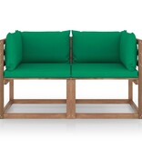 VidaXL Tuinbank 2-zits pallet met groene kussens grenenhout
