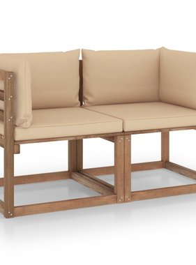 VidaXL Tuinbank 2-zits pallet met beige kussens grenenhout