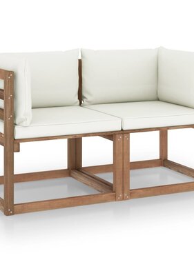 VidaXL Tuinbank 2-zits pallet met crèmewitte kussens grenenhout