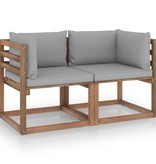 VidaXL Tuinbank 2-zits pallet met grijze kussens grenenhout