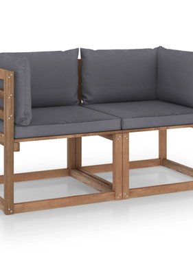 VidaXL Tuinbank 2-zits pallet met antracietkleurige kussens grenenhout