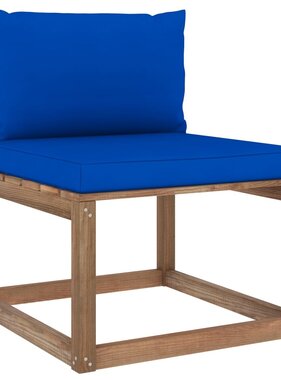 VidaXL Tuinmiddenbank met blauwe kussens pallet