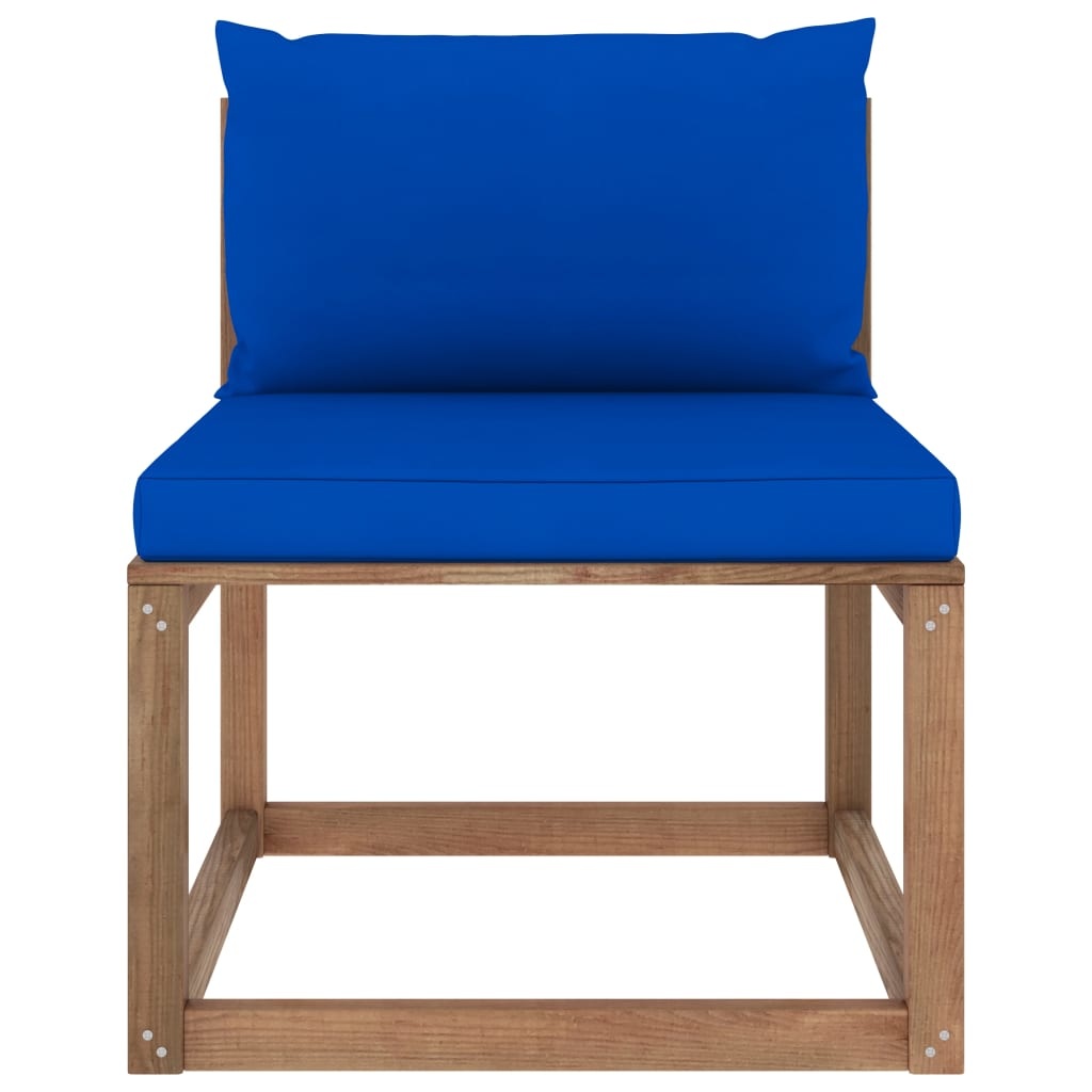 VidaXL Tuinmiddenbank met blauwe kussens pallet
