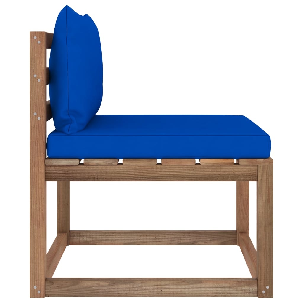 VidaXL Tuinmiddenbank met blauwe kussens pallet