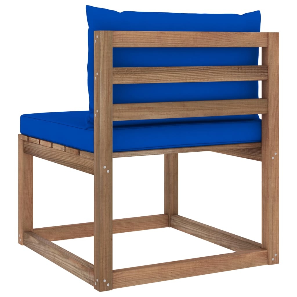 VidaXL Tuinmiddenbank met blauwe kussens pallet