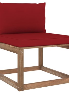 VidaXL Tuinmiddenbank met wijnrode kussens pallet