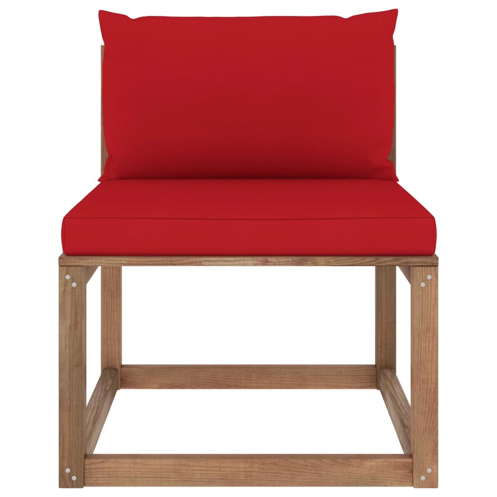 VidaXL Tuinmiddenbank met rode kussens pallet