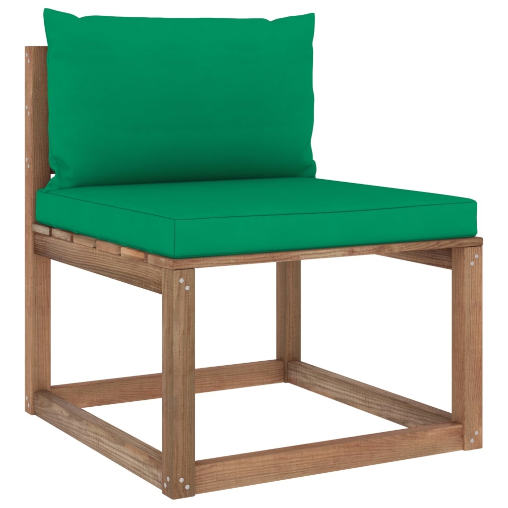 VidaXL Tuinmiddenbank met groene kussens pallet