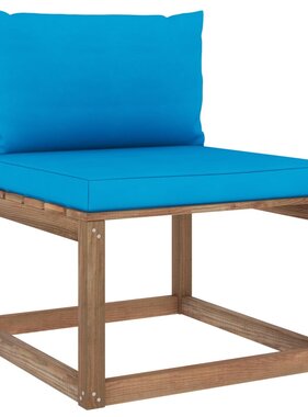 VidaXL Tuinmiddenbank met lichtblauwe kussens pallet