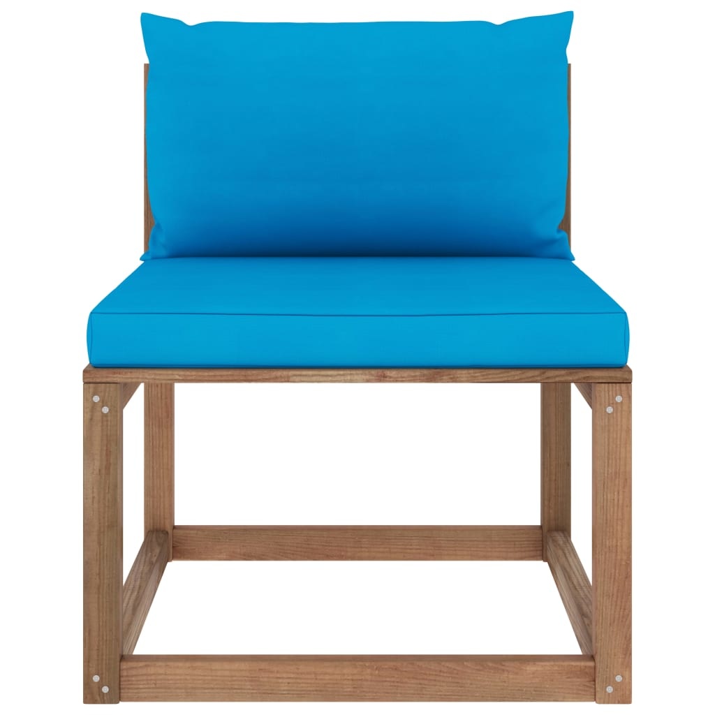 VidaXL Tuinmiddenbank met lichtblauwe kussens pallet