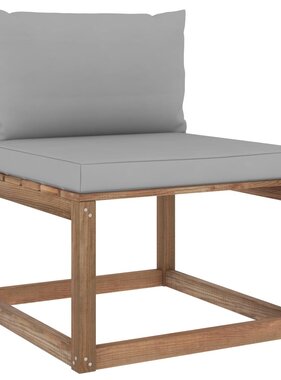 VidaXL Tuinmiddenbank met grijze kussens pallet