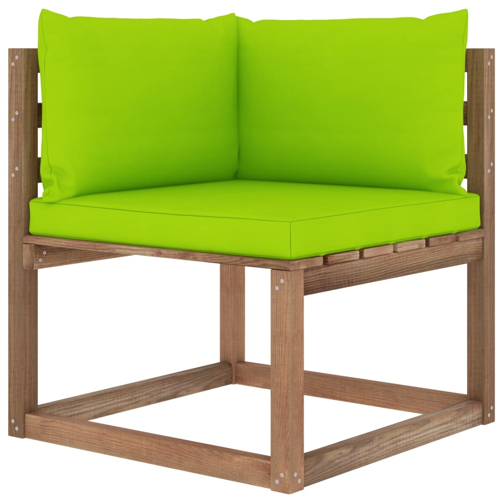 VidaXL Tuinhoekbank met heldergroene kussens pallet