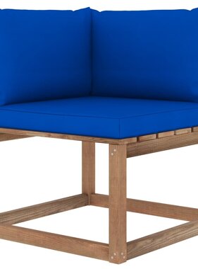 VidaXL Tuinhoekbank met blauwe kussens pallet