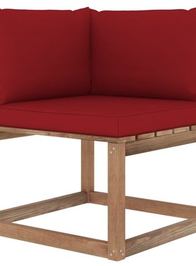 VidaXL Tuinhoekbank met wijnrode kussens pallet