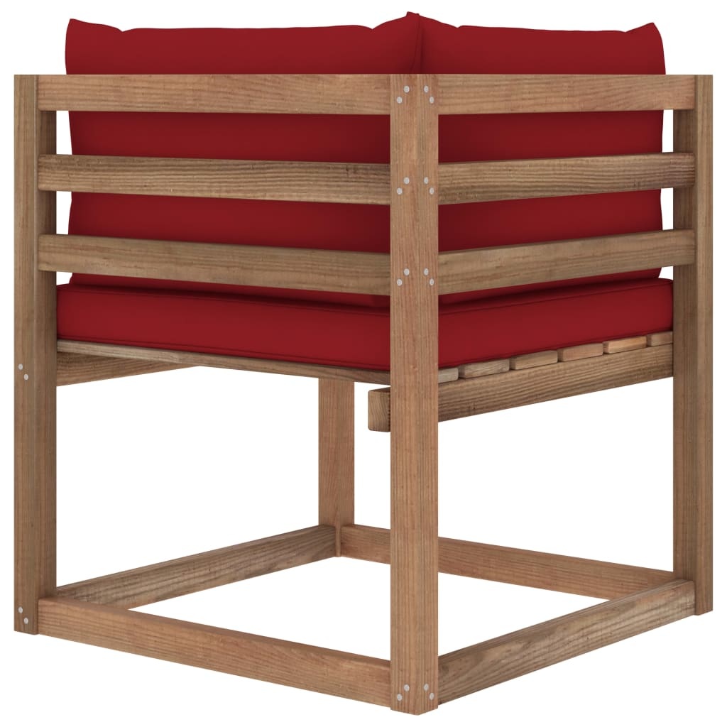 VidaXL Tuinhoekbank met wijnrode kussens pallet
