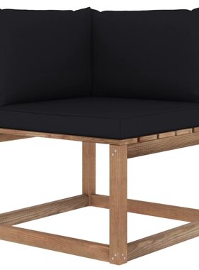 VidaXL Tuinhoekbank met zwarte kussens pallet