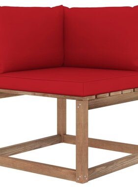 VidaXL Tuinhoekbank met rode kussens pallet