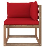 VidaXL Tuinhoekbank met rode kussens pallet