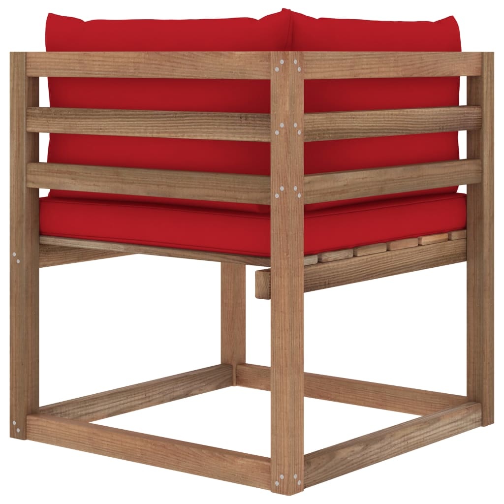 VidaXL Tuinhoekbank met rode kussens pallet