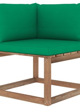 VidaXL Tuinhoekbank met groene kussens pallet