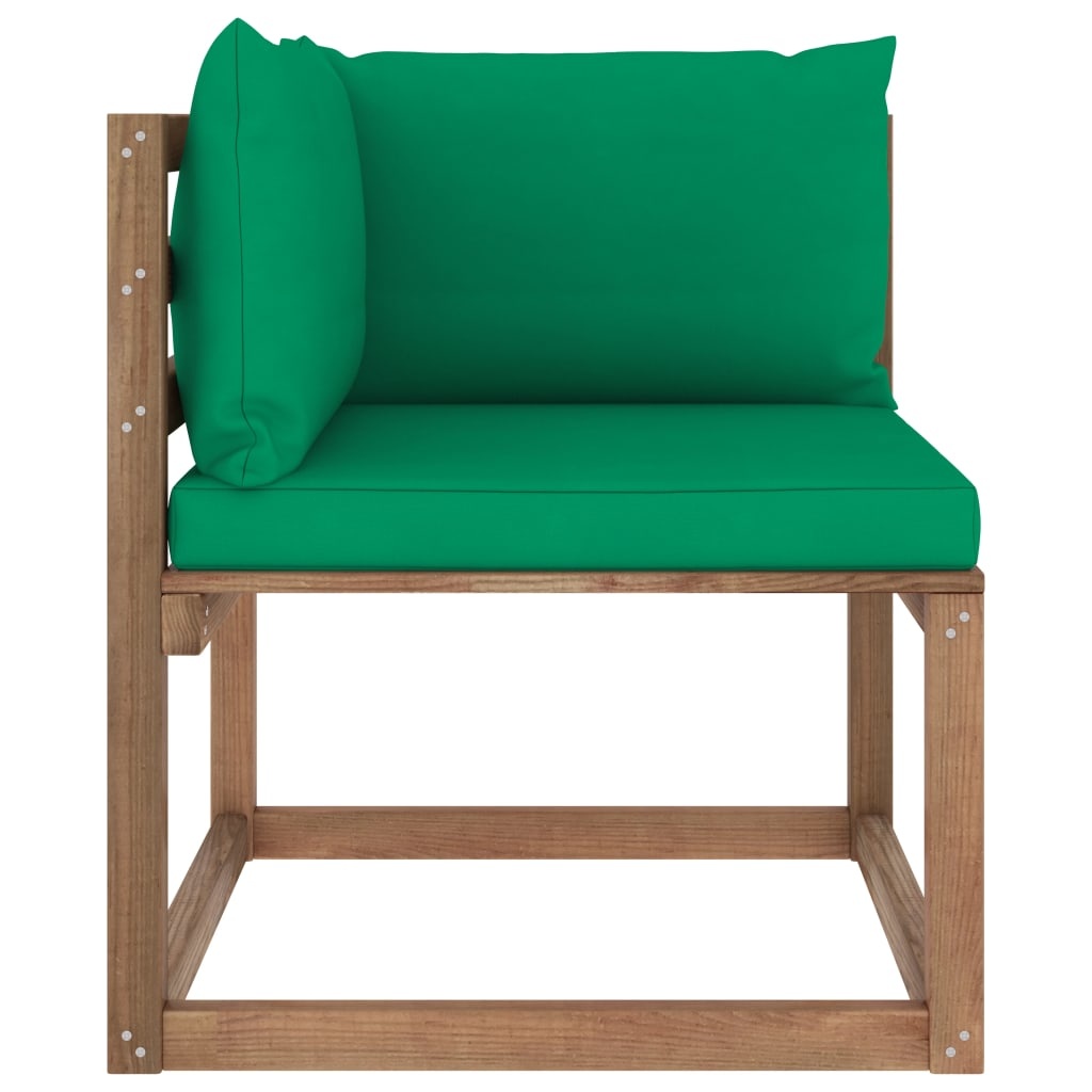 VidaXL Tuinhoekbank met groene kussens pallet