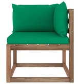 VidaXL Tuinhoekbank met groene kussens pallet