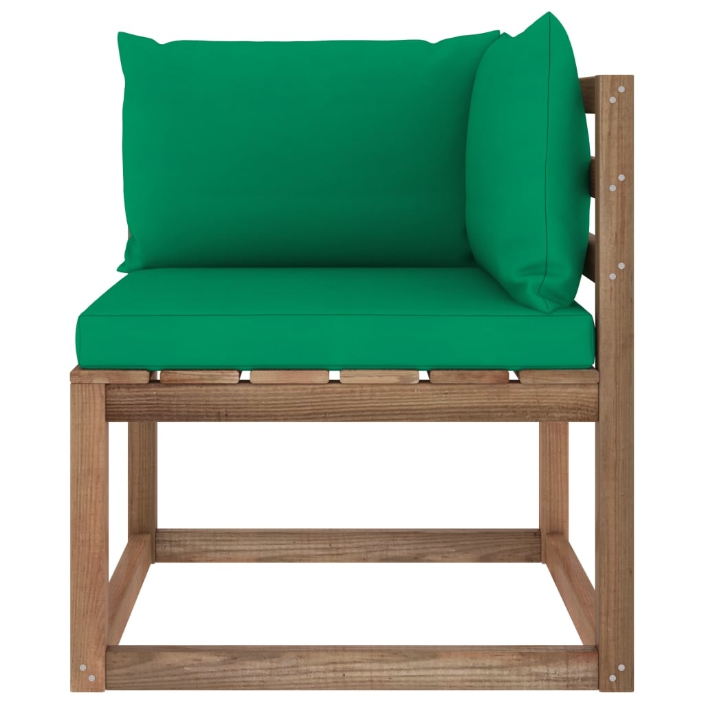 VidaXL Tuinhoekbank met groene kussens pallet