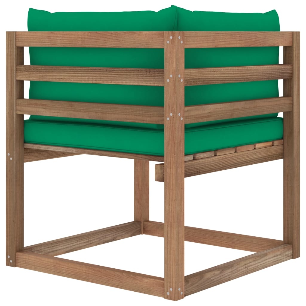 VidaXL Tuinhoekbank met groene kussens pallet