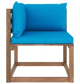 VidaXL Tuinhoekbank met lichtblauwe kussens pallet