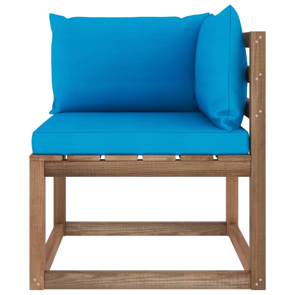 VidaXL Tuinhoekbank met lichtblauwe kussens pallet
