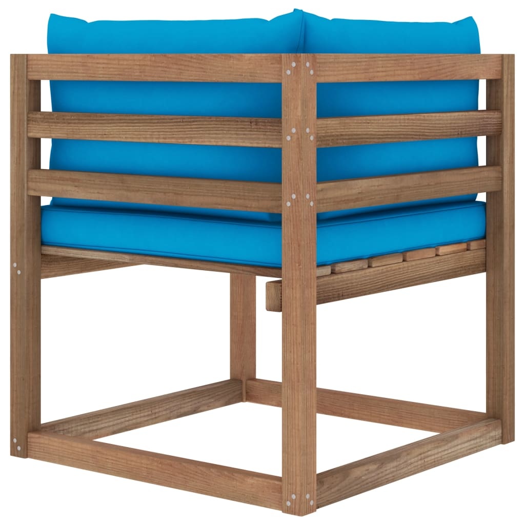 VidaXL Tuinhoekbank met lichtblauwe kussens pallet