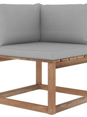 VidaXL Tuinhoekbank met grijze kussens pallet