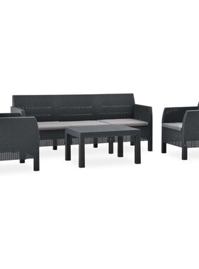VidaXL 4-delige Loungeset met kussens PP antracietkleurig
