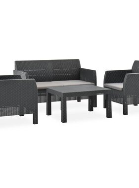 VidaXL 4-delige Loungeset met kussens PP antracietkleurig