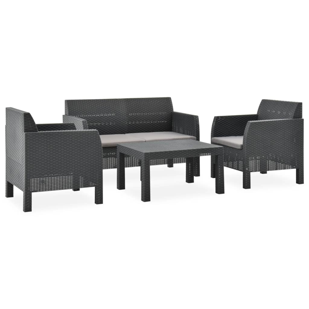 VidaXL 4-delige Loungeset met kussens PP antracietkleurig