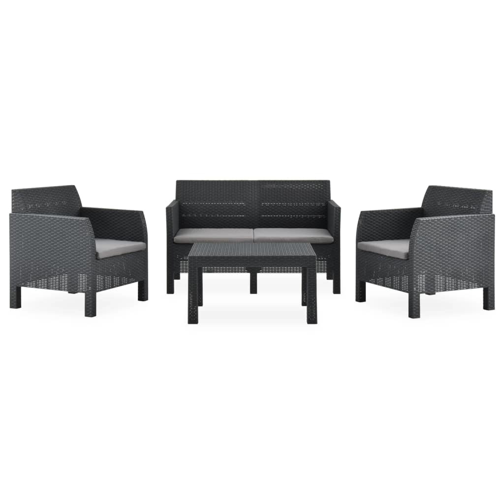 VidaXL 4-delige Loungeset met kussens PP antracietkleurig
