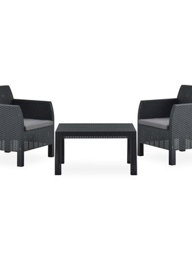 VidaXL 3-delige Loungeset met kussens PP antracietkleurig
