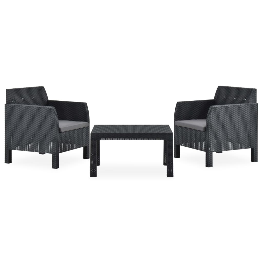 VidaXL 3-delige Loungeset met kussens PP antracietkleurig